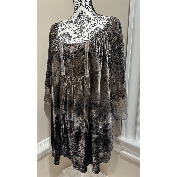 One World Velvet Tunic Top Womens 1X Sequins Festival Whimsigoth Brown - Picture 3 of 14